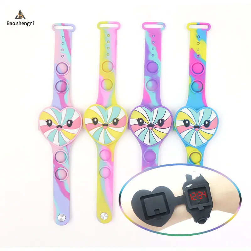 Hot Sale Camouflage Pop Reloj Cartoon Wasserdichtes Silikon band Armband Herzform LED Kinder Digitaluhr