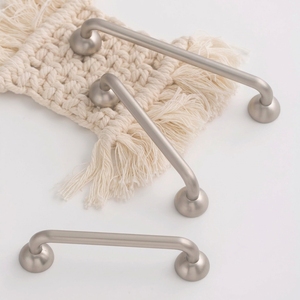 Cream Style Brushed Nickel Curved Cabinet Pull Handles Zinc Alloy Round Base Drawer Pulls for Kitchen Cabinet Wardrobe - Product Image 1