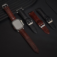 Bracelet de montre en cuir de vachette pleine fleur à texture crocodile compatible avec Apple Watch et Ultra 2, bracelet en cuir résistant à l'usure