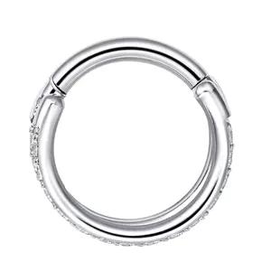 Ebedi Metal ASTM F136 titanyum açacağı CZ menteşeli segment hoop yüzük piercing takı