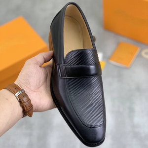 Mocasines de cuero negro de lujo para hombre, zapatos de vestir de negocios formales texturizados hechos a mano, diseño sin cordones, Primavera/Verano, antideslizantes - Product Image 2