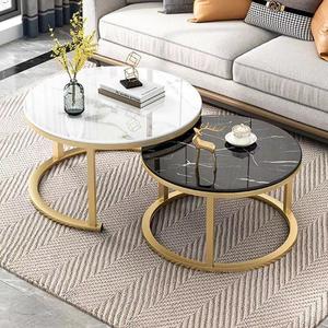 Mesa Auxiliar de Dormitorio Moderna y Lujosa Personalizada <span class=keywords><strong>YSS</strong></span>, con Cubierta de Mármol Blanco y Metal Dorado, Mesa de Centro Nórdica Encajable, Muebles para el Hogar - Product Image 3