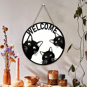 Letrero de madera de bienvenida con diseño de gato para sala de estar y dormitorio, decoración creativa para colgar en la pared, letrero de bienvenida de madera. - Product Image 3