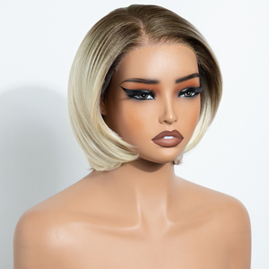 Peluca sintética sin pegamento con encaje frontal HD, pre-arrancada, de fibra resistente al calor, 6x4, con encaje frontal, cabello corto en capas, de fábrica - Product Image 1