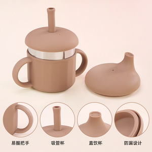 แก้วน้ำสแตนเลสสำหรับเด็ก รูปทรงน้ำเต้า ดีไซน์ปากเป็ด สำหรับเด็กอายุ 6 เดือนขึ้นไป ขวดน้ำฝึกหัดสำหรับเด็กวัยหัดเดิน - Product Image 4