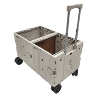 Chariot pliable avec capacité de charge de 100 kg, cinq roues, chariot à main fermé avec plateau en bois