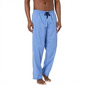 Men's <b>Light</b> Blue Cotton <b>Sleep</b> Pants Elastic Waist Drawstring Casual Loose Fit Summer Breathable Pajama Bottoms - Product Image 1