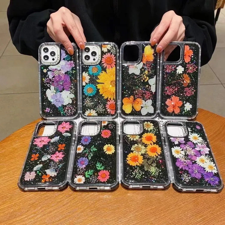 Traums piegel Drei-in-Eins Schwarz unten Simulierter Blumen kleber Handy hülle Für iPhone Samsung Xiaomi