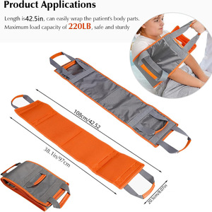 Tapis de transfert patient orange et gris en maille, dispositif d'aide à la mobilité pour personnes âgées alitées avec poignées et support dorsal pratique - Product Image 2