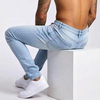 Pantalon en jean vintage taille mi-haute, coupe slim, haute qualité, personnalisable, pour homme, prix réduit