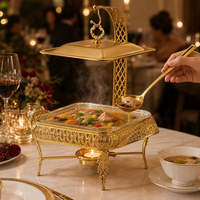 Chauffe-plat carré FLEY avec cadre en acier inoxydable doré et couvercle suspendu pour les événements de mariage, les restaurants et les buffets