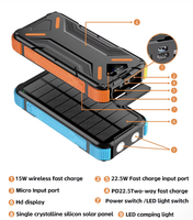 Robustes, direkt ab Werk erhältliches 20000mAh Solar-Ladegerät 2-in-1 Powerbank 22,5W/18W PD-Ladung Wasserdicht Kabellos LED Doppel-USB