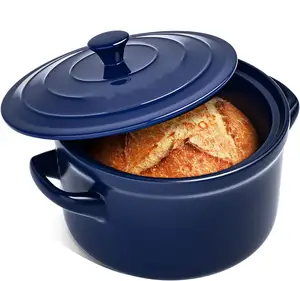 Panci Oven Belanda dengan Tutup Roti Pakaian Tukang Roti Keramik Casserole Piring Porselen Memasak Panci Sup Dalam Jumlah Besar