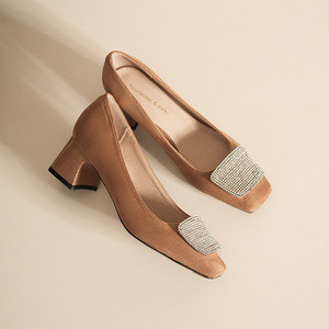 SQUARE TOE PUMPS <b>BLOCK</b> HEEL HIGH HEEL RHINESTONE DECORATION OFFICE SHOES COMFORTABLE STYLE - Product Image 3
