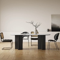 Ensemble de table à manger ovale en bois massif de style français vintage de luxe avec plateau en ardoise, non pliable, 6 places, personnalisable, restaurant, maison