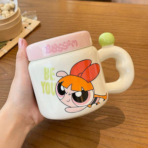 Taza de cerámica Zuo Mu Powerpuff Girls con tapa y asa, taza con serigrafía para regalo, primavera 2025 - Product Image 5