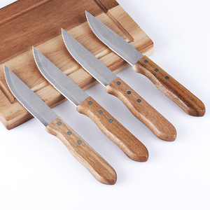 Nhà Sản Xuất Bán Buôn Trung Quốc Nhà Bếp <span class=keywords><strong>5</strong></span> Cái Tay Cầm Bằng Gỗ Thép Không Gỉ Steak <span class=keywords><strong>Knife</strong></span> Block Set Với Thớt - Product Image 2