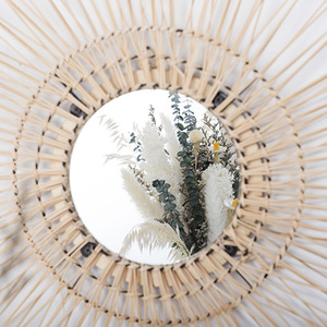 Rattan <b>Round</b> <b>Wall</b> <b>Mirror</b> Framed Colored Lens Decorative For Living Room Entryway Studio Home - Product Image 2