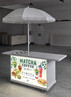 Chariot à thé matcha avec logo personnalisable, bar mobile avec boîte publicitaire rétroéclairée, chariot à desserts pliable à affiches interchangeables