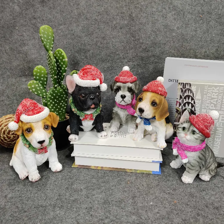 Dekorasi Bulldog Patung Natal Anak Anjing Dekorasi Rumah Resin Hadiah Natal Patung Nordik