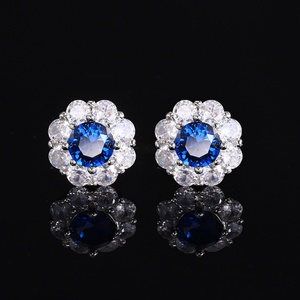 High Quality Eco-friendly Copper Round Cut 7-6mm Dark Blue Cubic Zirconia Minimalist Style Jewelry Set for Women - Product Image 6