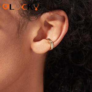 LUCKYJIU Fabricants de bijoux sur mesure – Manchette d'oreille hypoallergénique plaquée or 18 carats au design chic à double bande pour femme, idéale pour le quotidien et la superposition - Product Image 3