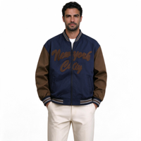 Blouson Bomber Universitaire Personnalisé pour Homme, Col Côtelé, Fermeture Éclair Frontale, Lettrage Brodé en Chenille, Faible MOQ 50 pièces, Fabricant OEM