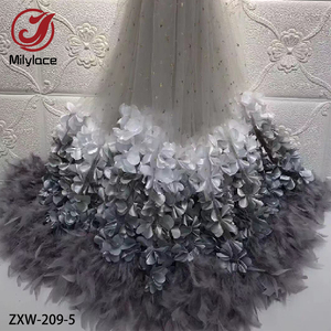 Thời Trang Mới Phi Lãng Mạn Lông 3D Hoa Pháp Vải Tuyn Ren Vải Với Hạt - Product Image 5