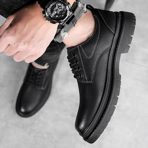 Men's Genuine Leather Oxfords <b>Round</b> Toe Spring Office Dress Shoes Lace-up Rubber Outsole <b>Cushioned</b> Comfort Casual Business Style - Product Image 3