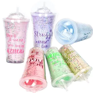 Glitter Tumbler Skinny Bottle SELECTION INEEDU Lustige Design deckel Doppel wand Buntes Acryl plastik China mit buntem Stern