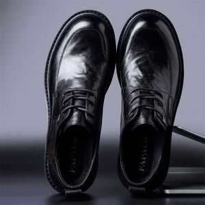 Zapatos de Piel de Oveja para Hombre, Estilo Británico Premium, Punta Redonda, Antideslizantes, Amortiguadores, con Cierre de Cordones, para Fiestas, para Todas las Temporadas - Product Image 1