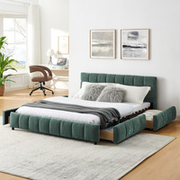 Lit plateforme capitonné en chenille taille Queen avec grands tiroirs de rangement, lit moderne surélevé pour chambre principale