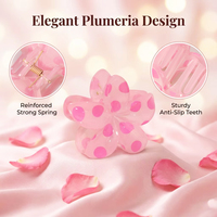 Pince à cheveux en plastique 8 cm à pois, motif Plumeria, effet miroir brillant, imprimé UV, style Frangipani, collection Resort, emballage carton