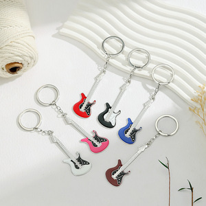 Guitar Keychains Metal Zinc Alloy Painted Pendants Creative Musical Instrument Charms For Gift Bags Summer 2024 - Product Image 1