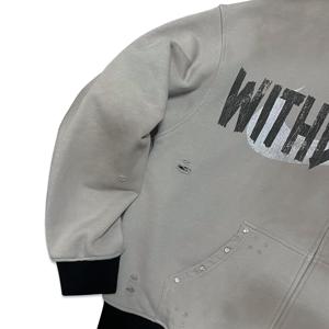 Vintage Distressed Ripped Hip Hop <b>Zip</b> Up Hoodie Men High Street Wear Private Label Custom Heavyweight <b>Hooded</b> Streetshirt - Product Image 5