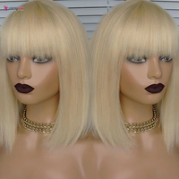 Perruques Bob sans colle 613 blond miel, perruque à franges sans colle entièrement fabriquée à la machine, perruque en cheveux humains Remy lisses avec frange pour femmes