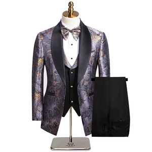 <span class=keywords><strong>Costume</strong></span> de mariage de luxe en jacquard imprimé pour <span class=keywords><strong>homme</strong></span>, 3 pièces : Blazer à revers châle simple boutonnage, pantalon droit et <span class=keywords><strong>gilet</strong></span> - Product Image 2