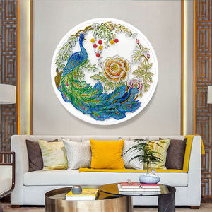 Peacock design round glass frame hanging Diamond Painting nappe ciondolo <span class=keywords><strong>trapani</strong></span> parziali pittura mosaico punto croce kit regalo - Product Image 5