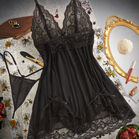 Set Lingerie Bodysuit Wanita Eropa dan Amerika dengan Tali, Bahan Lace Transparan, Ramah Lingkungan, dan Bernapas