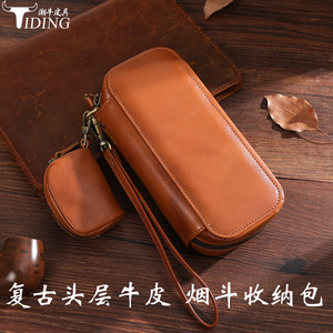 Étui à pipe en cuir véritable TIDING avec sangle de poignet, accessoire portable pour cigares, sac de rangement pour tabac, marron - Product Image 5