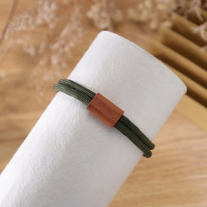 Wholesale Adjustable Double Layer Paracord Bracelet Personalized <b>Engraving</b> Name Symbol Square Wooden Block Bracelets for Men - Product Image 4