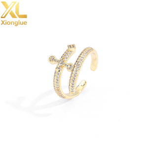Anillo Abierto con Incrustaciones de Circonio, Chapado en Oro, Ajustable, de Doble Capa, para Unisex - Product Image 1