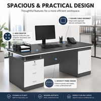 Escritorio Ejecutivo para Computadora con Cajones y Gabinete Integrados, Estación de Trabajo Moderna para Oficina con Gestión de Cables para el Hogar y la Oficina
