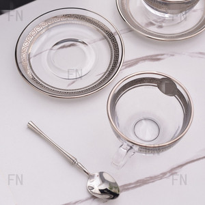 Wholesale High Quality Crystal Cup Saucer Afternoon <b>Tea</b> Wedding Coffee <b>Set</b> Cup and Saucer 6pcs <b>Set</b> - Product Image 4