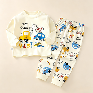 Ensemble de sous-vêtements en coton à col rond pour garçons, motif dessin animé, hauts et pantalons à manches longues pour le quotidien et <span class=keywords><strong>la</strong></span> <span class=keywords><strong>nuit</strong></span> à <span class=keywords><strong>la</strong></span> maison, vente en gros - Product Image 2