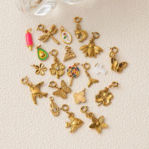 สร้อยคอจี้สแตนเลสสตีลลายหัวใจชุบทอง 18K ประดับเพชรซิคอนรูปใบโคลเวอร์และปลาสำหรับทำเครื่องประดับ - Product Image 3