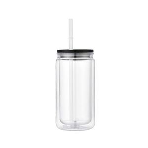 Vaso de Plástico Transparente de Doble Capa de 16 oz, Ecológico, Libre de BPA, de Grado Alimenticio, Monocromático, con Pajita y Logotipo Personalizado - Product Image 6