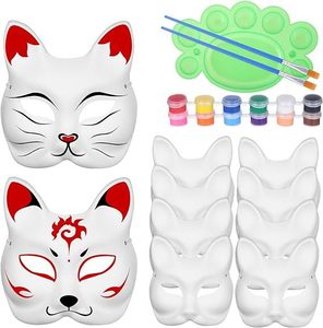Bianco gatto bianco maschera pittura per i bambini vestire maschere fai <span class=keywords><strong>da</strong></span> te maschere di gatto per dipingere animali Cosplay Halloween Party Favor - Product Image 2