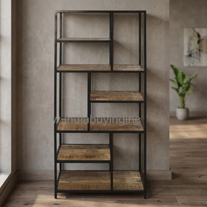 Best Quality Highly Durable Iron Frame Mango <b>Wood</b> Shelf <b>Bookcase</b> Display Rack Industrial Modern Design Living Room Hospital Home - Product Image 3