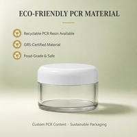 Pot à crème éco-responsable en PET à paroi épaisse 30g et PCR 50g, finition givrée bombée, contenant minimaliste, personnalisable avec étiquette privée, pot en plastique.
